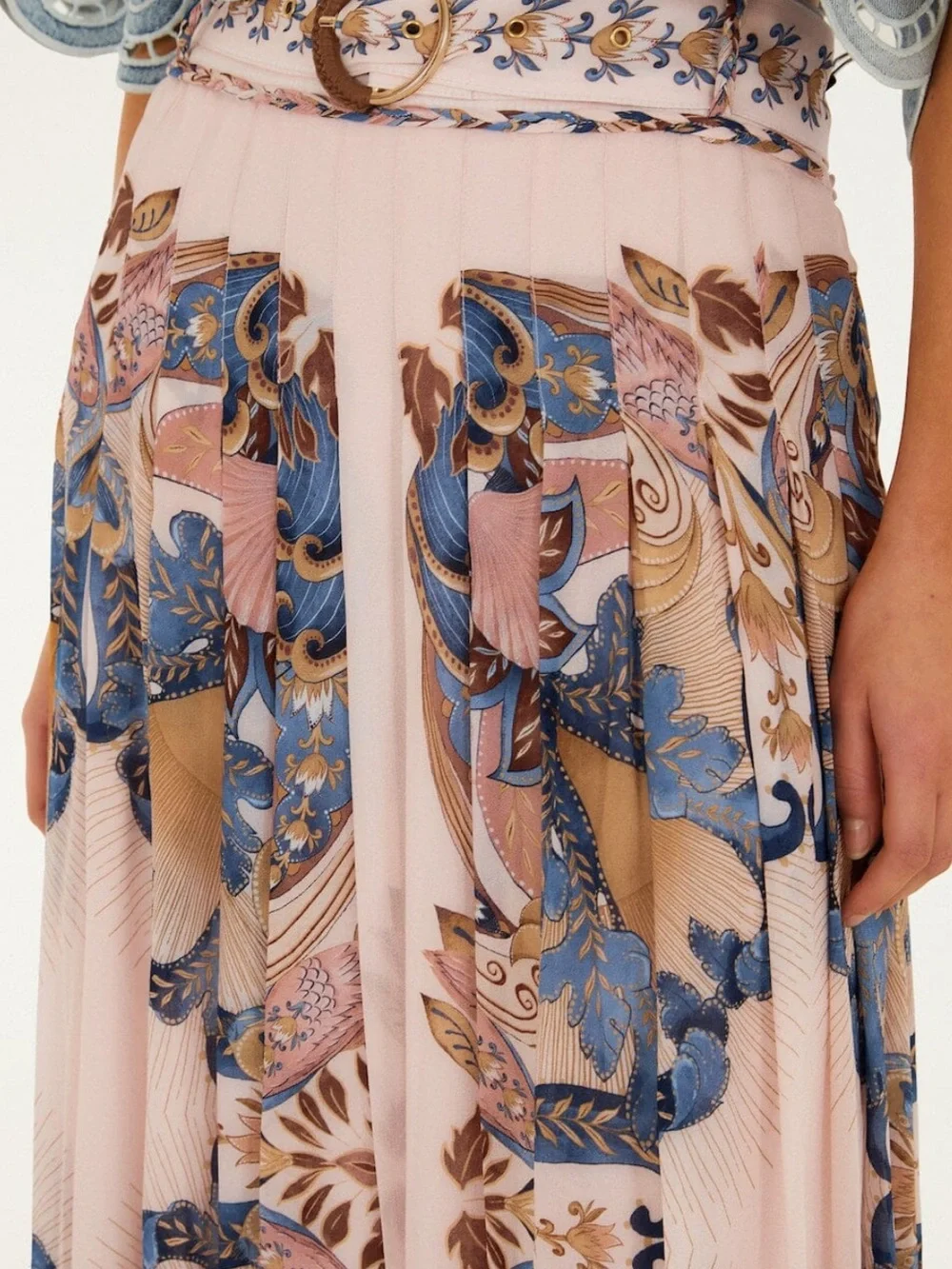 FARM Rio Soft Sea Pink Garden Scarf Pleated Maxi Skirt NWT - Picture 5 of 5